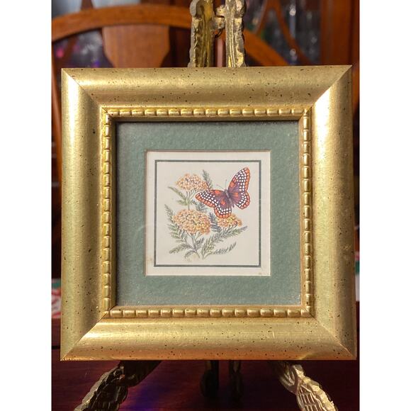 VTG 95 Set of 2 Mini Framed Art Prints Kathy Seek Butterflies on flowers 4 inch - Picture 2 of 16